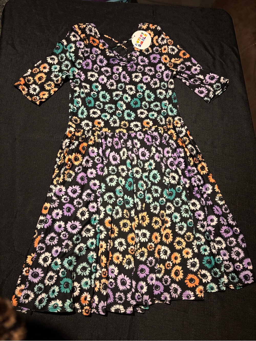 Dot Dot Smile Black Floral Fit & Flare Dress with Mint, Lavender, Orange